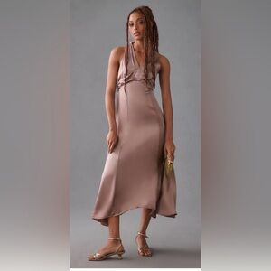 NWT Anthropologie Mauve Silk V-Neck Dress US 12